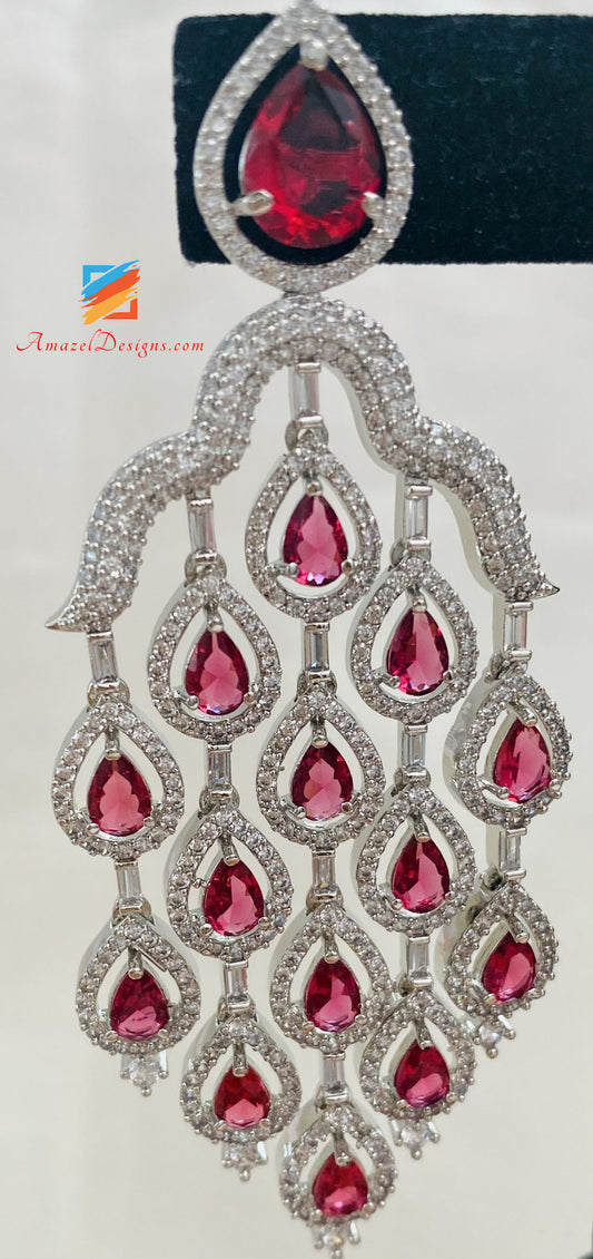 American Diamond Mehroon Burgundy Earrings
