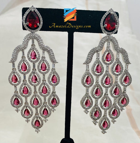 American Diamond Mehroon Burgundy Earrings