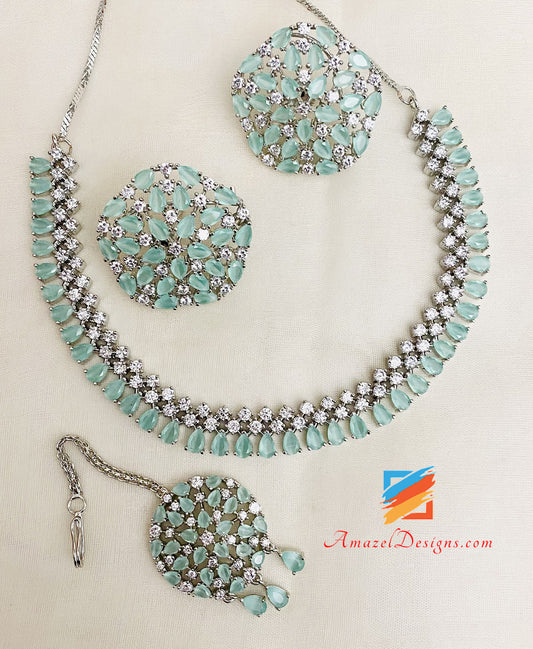 American Diamond Mint Collana in argento con borchie Tikka Set 