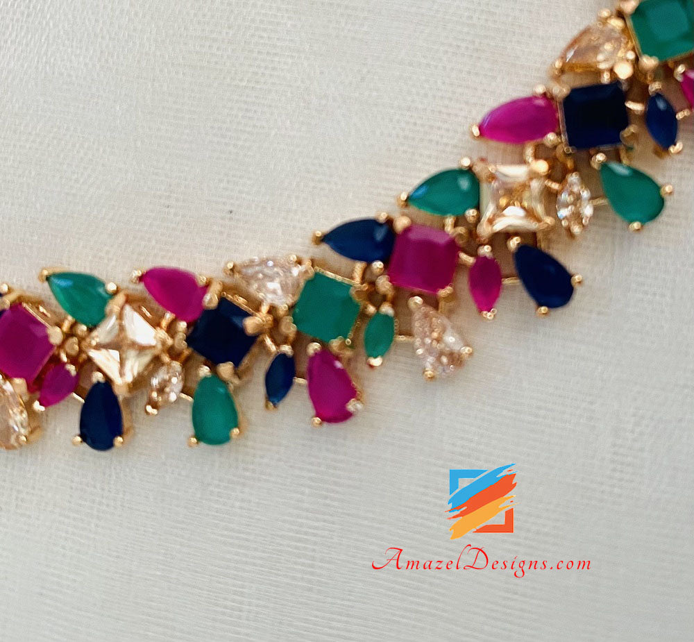 Mehrfarbige Single-Line-Halskette mit amerikanischem Diamant
