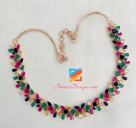 American Diamond Multicolored Single Line Necklace