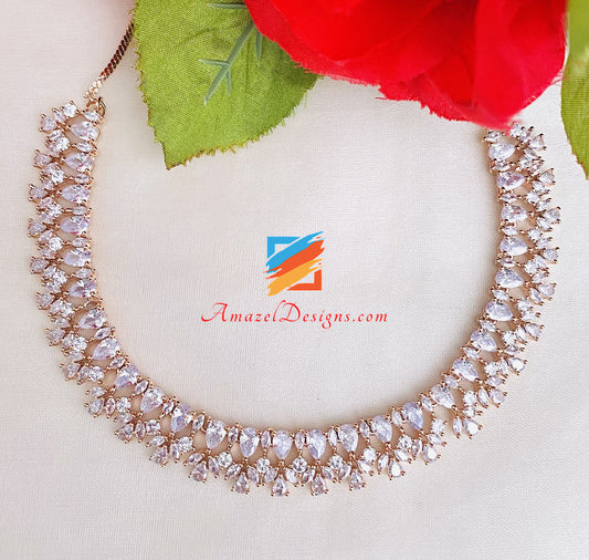 American Diamond Necklace Studs Earrings Tikka Set