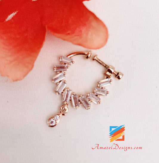 American Diamond Rose Gold Screwed Non Pierced Nose Ring