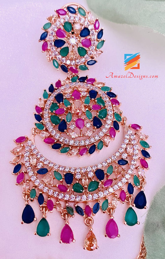 American Diamond (AD) Earrings Tikka Set