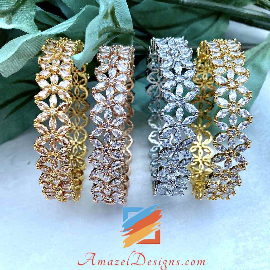 American Diamond AD Kada Set di braccialetti in metallo bianco 