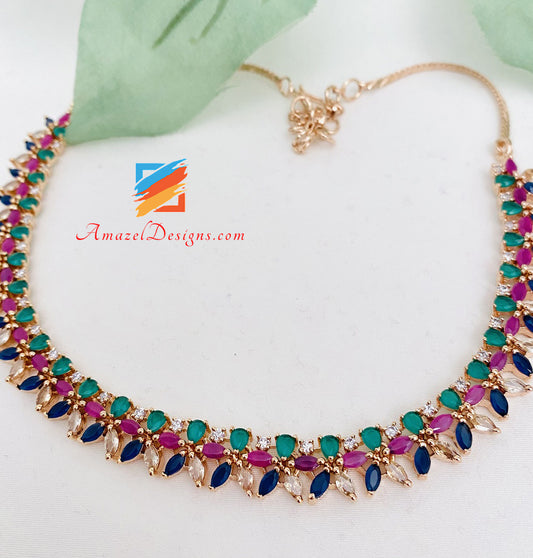 American Diamond (AD) Mehrfarbige Halskette/Halsband
