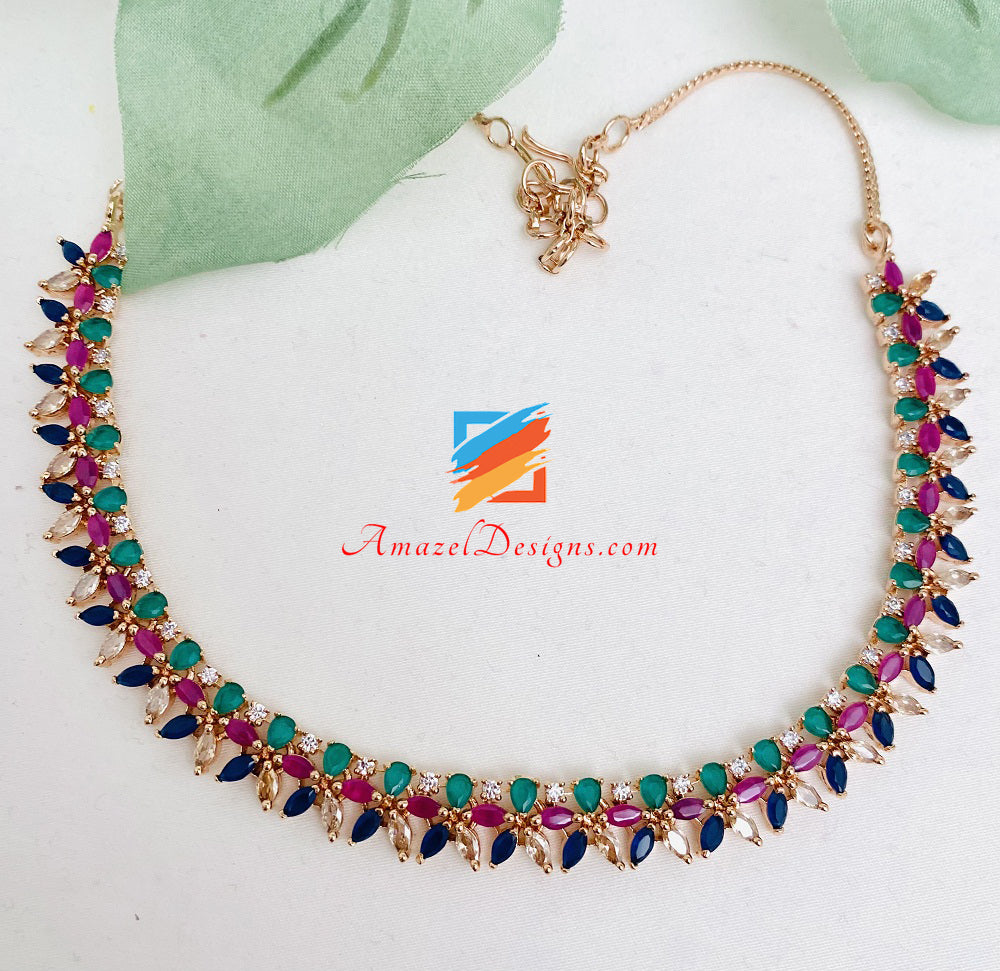American Diamond (AD) Multicolored Necklace/Choker