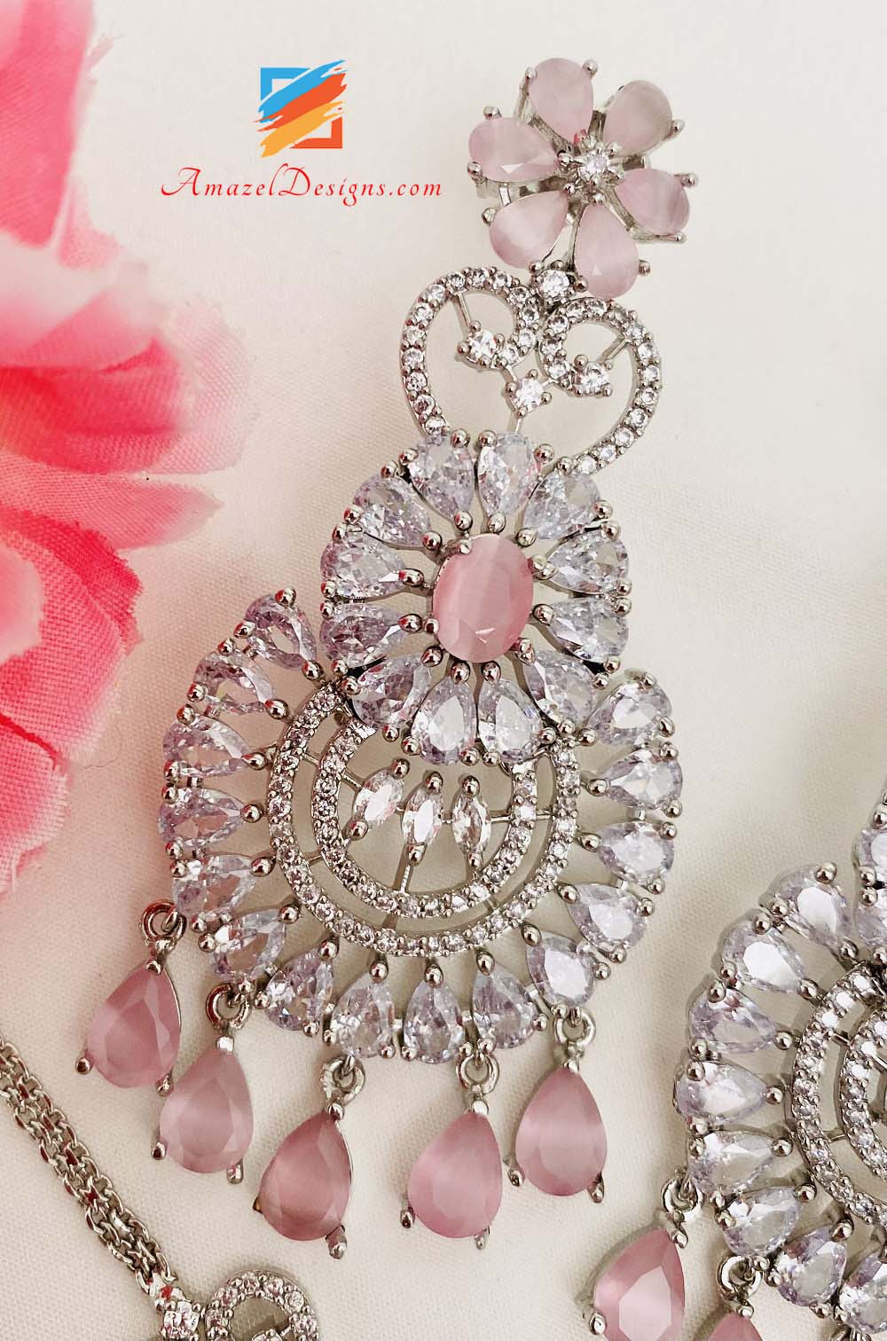 Subhag Alankar Pink Stone Crystal, Stylish Design Earring For All Occa
