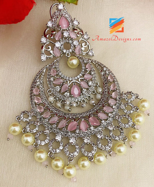 American Diamond (AD) Silver Pink Earrings
