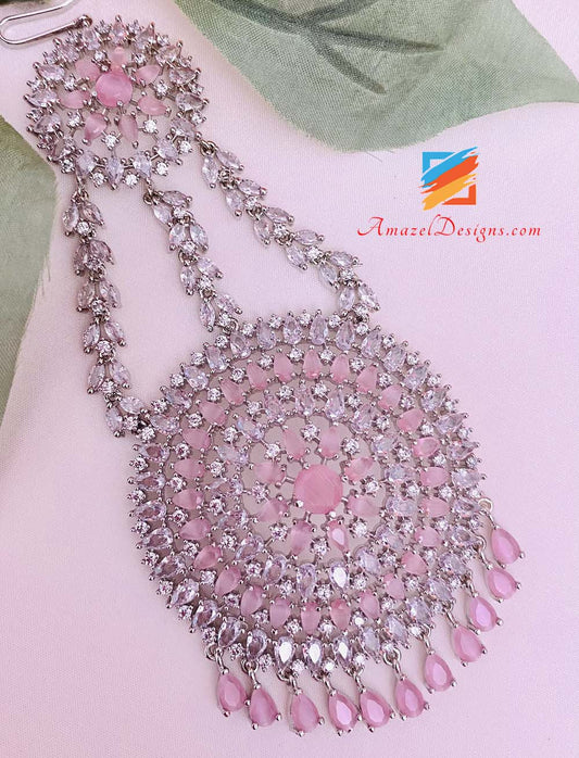 American Diamond (AD) Silver Pink Pasa/Jhumer