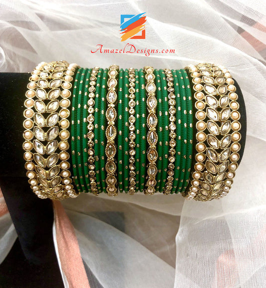 Polki Kadas Green Bangles Set