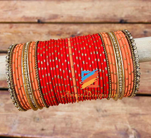 Punjabi Red Orange stone Bangle Set Winnipeg