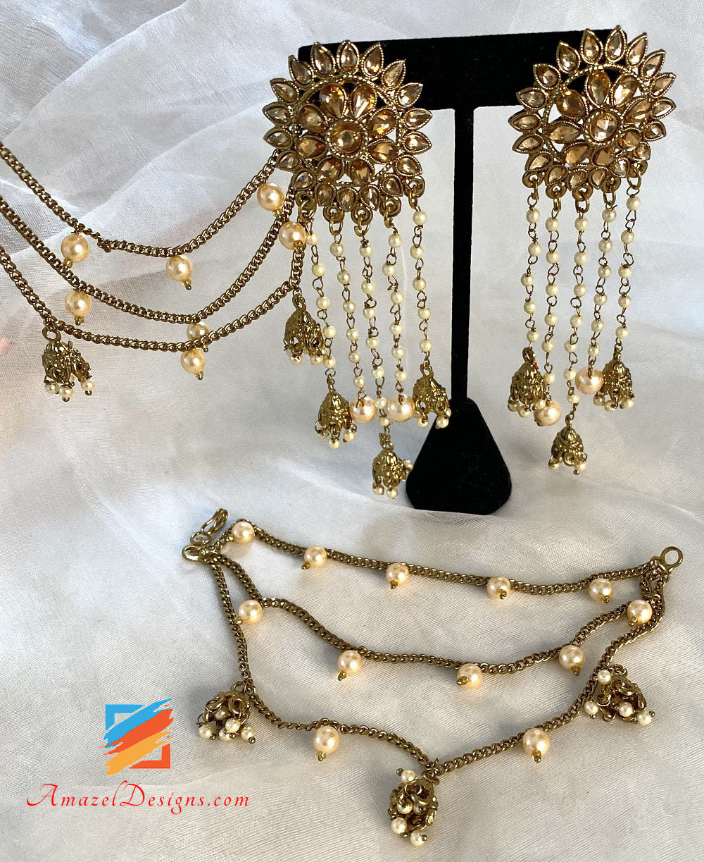Party Wear 18k Gold Plated White Polki & Pearl Bahubali Jhumki/Jhumka –  Priyaasi
