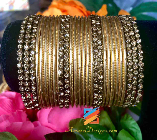 Golden Bangles with Champagne Stones