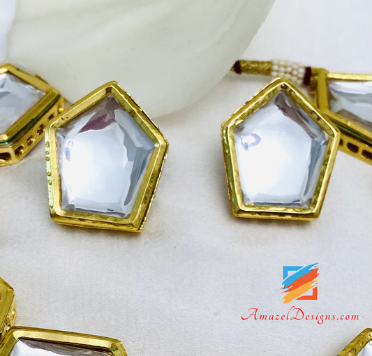 Big Size Kundan Flexible Lightweight Choker Necklace Earrings Set
