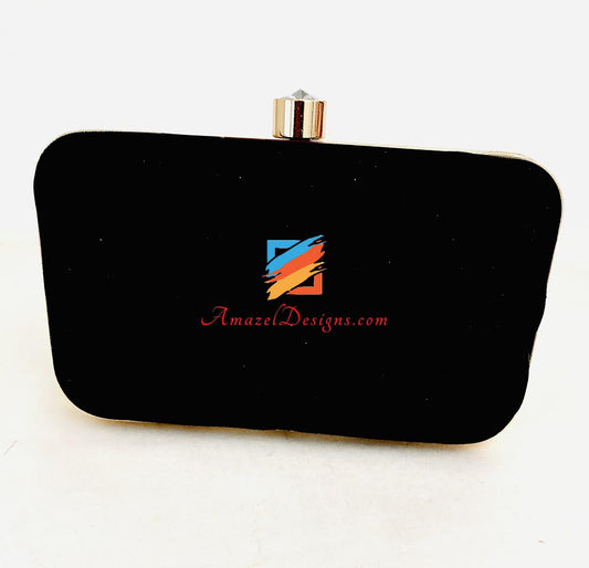 Black Clutch One Side Tilla Moti Work