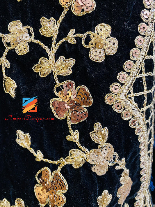 Black Copper Sitara Work Velvet Shawl
