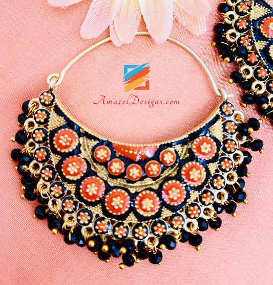Black Orange Lightweight Hand Painted Waliyaan