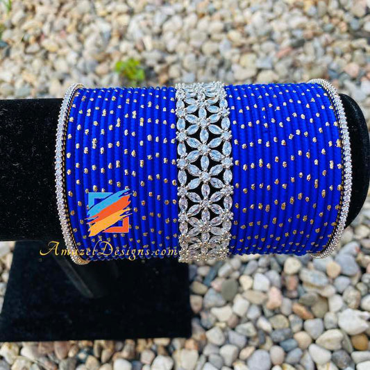 Blue American Diamond AD Bangle Set