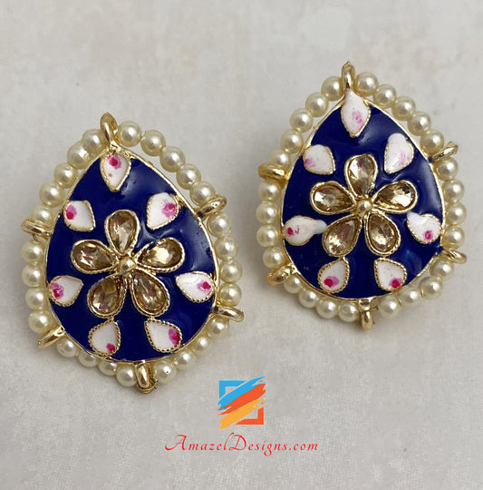 Blue Painted Meenakari Studs