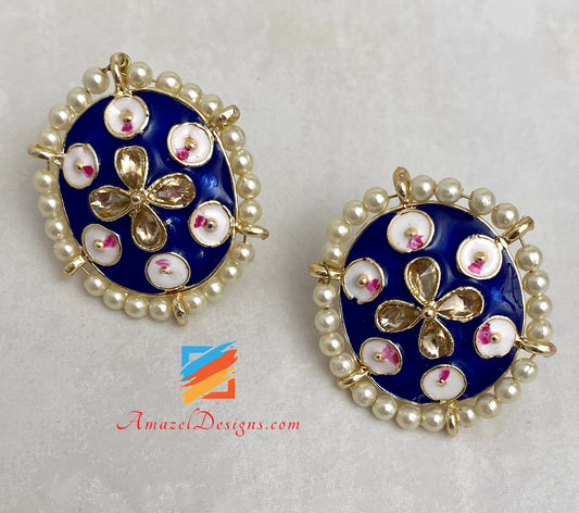 Blue Painted Meenakari Studs