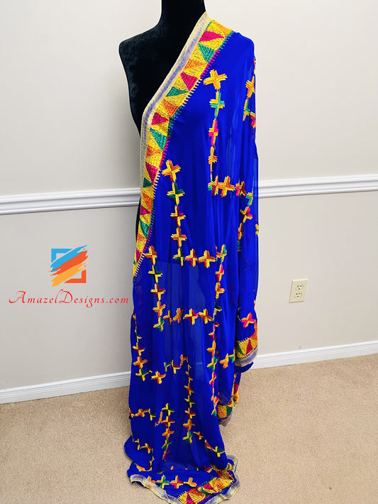 Pizzo Kinari in tessuto Phulkari blu 