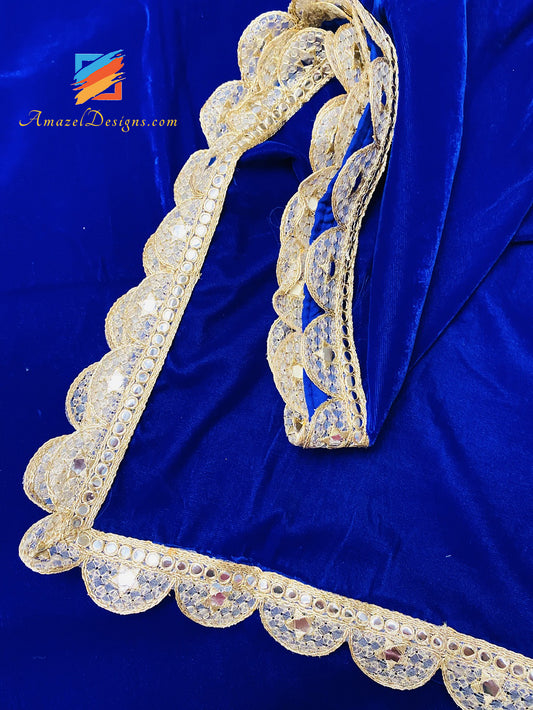 Blue Velvet Shawl Mirror Tilla Pakhi Lace Gotta