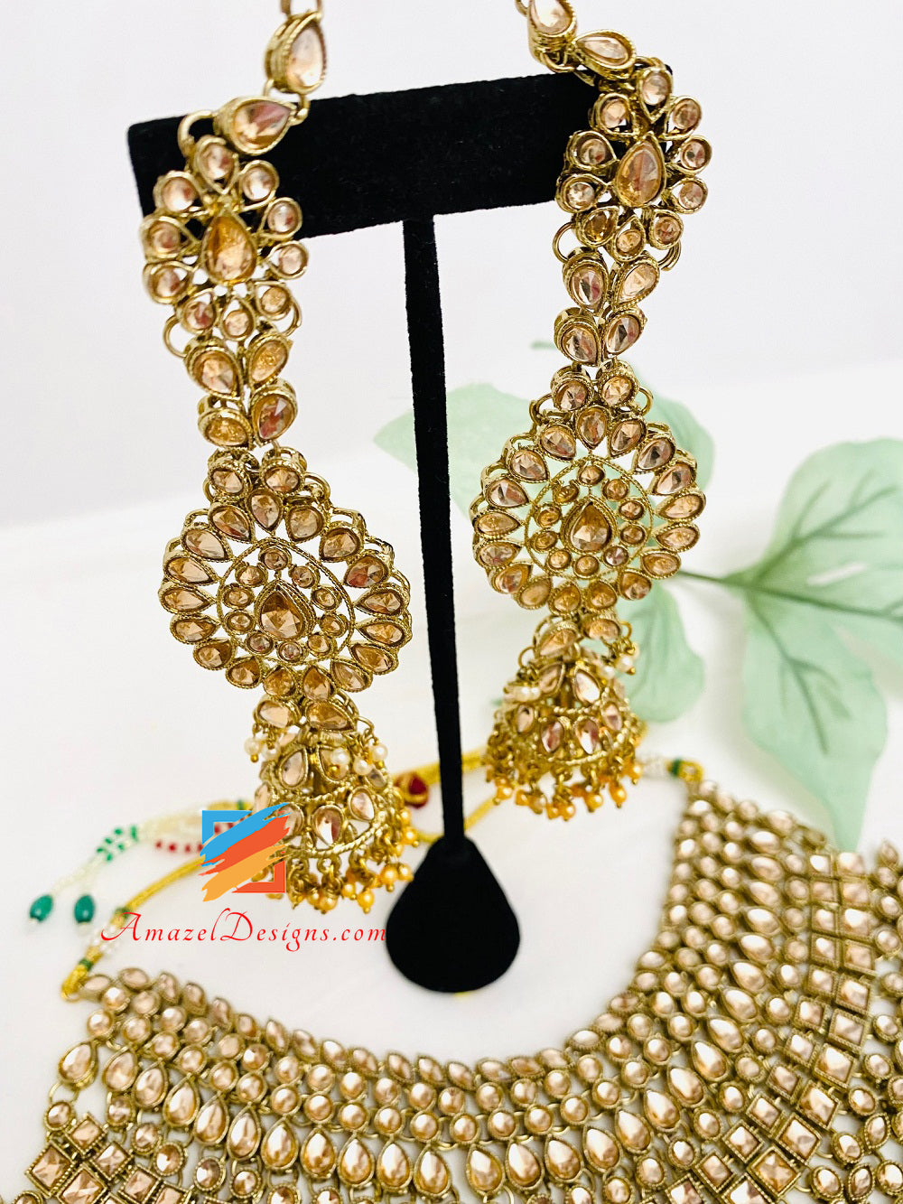 Bridal Necklace Long Mala Rani Haar Nath Hand Pieces Matha Patti Head Piece Earrings Sahara Set