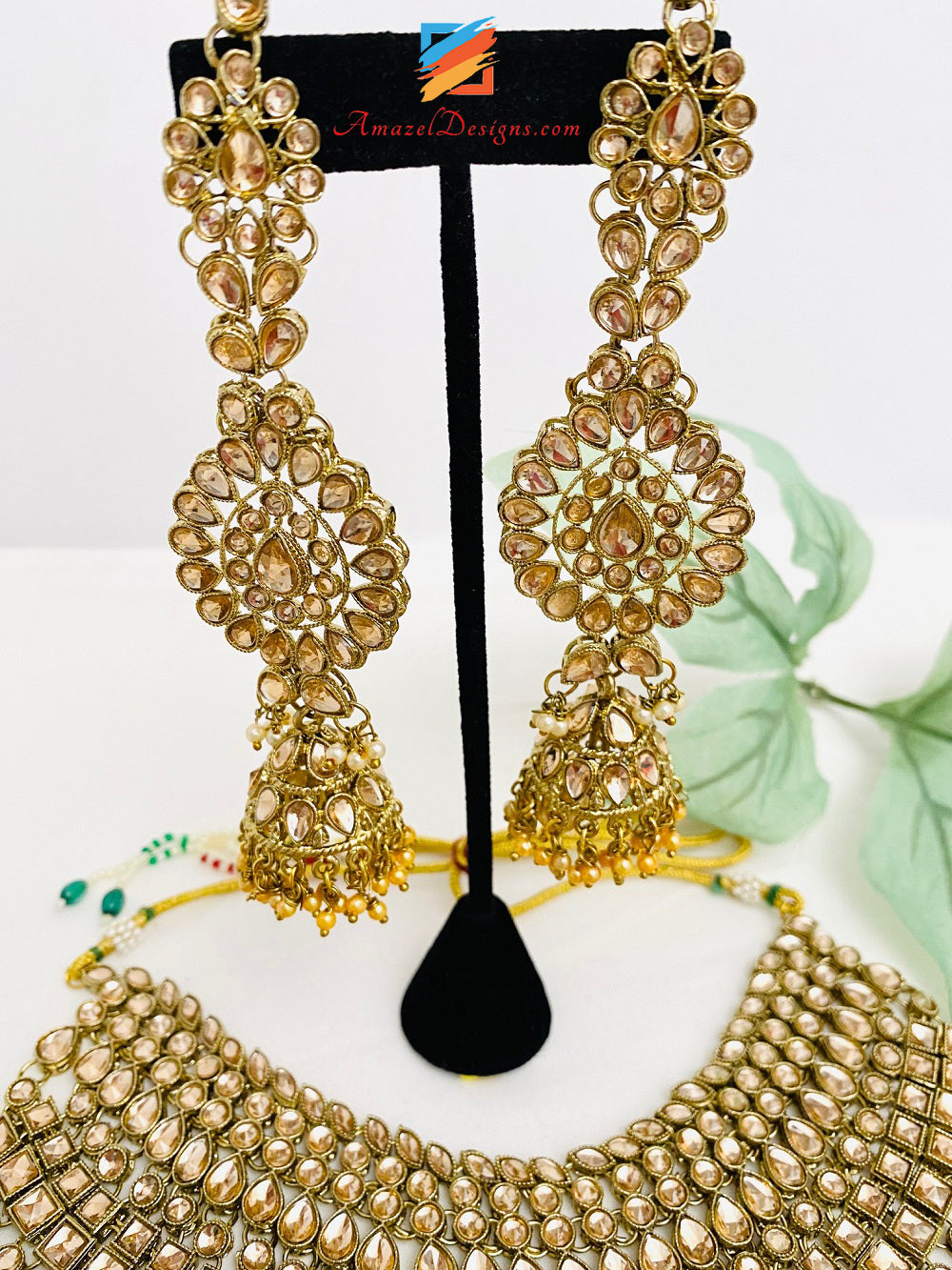 Bridal Necklace Long Mala Rani Haar Nath Hand Pieces Matha Patti Head Piece Earrings Sahara Set
