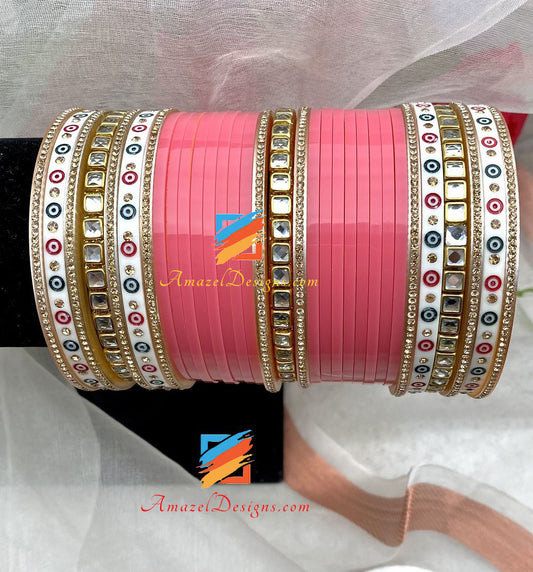 Gajari Choora With Kundan And Bindi Stone Bangles