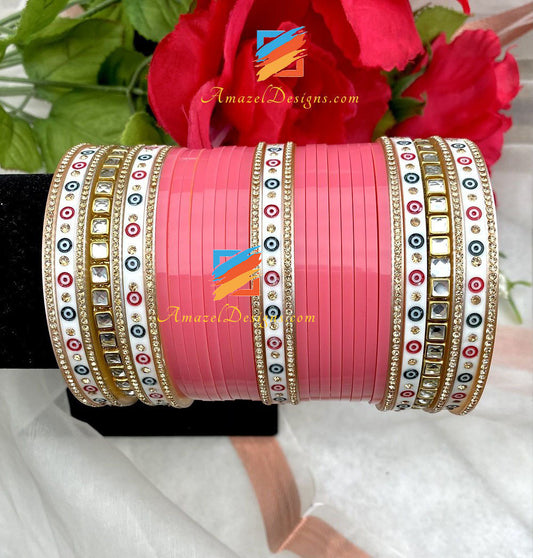 Gajari Choora With Kundan And Bindi Stone Bangles