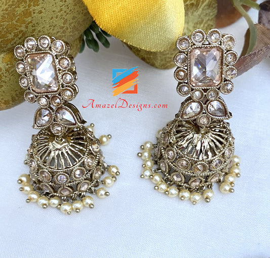 Champagne Polki Choker Earrings Tikka Set