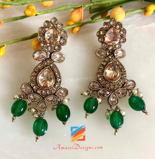 Champagne Earrings Emerald Pearls