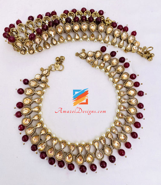 Champagne Perline Maroon Payal 