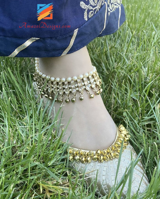 Champagne Payal With Ghungroo And Beads