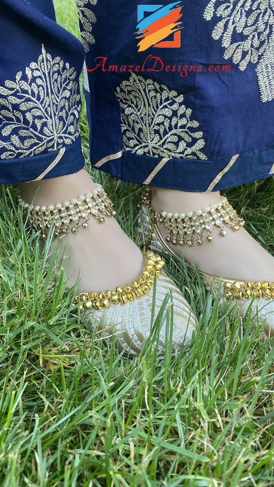 Champagne Payal With Ghungroo And Beads