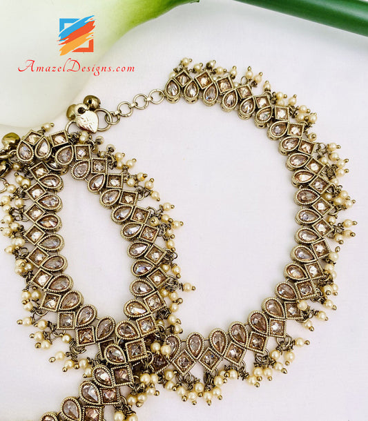 Champagne Polki Beads Payal