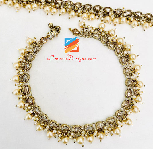 Champagne Polki Beads Payal