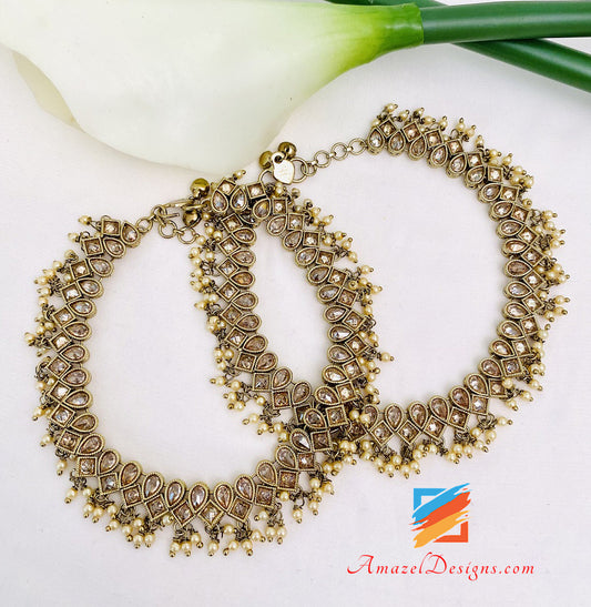 Champagne Polki Beads Payal