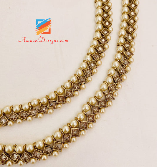 Champagne Polki Cream Beads Payal