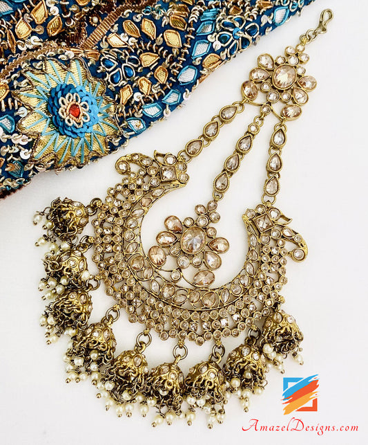 Champagne Polki Pasa with Small Hanging Jhumkis