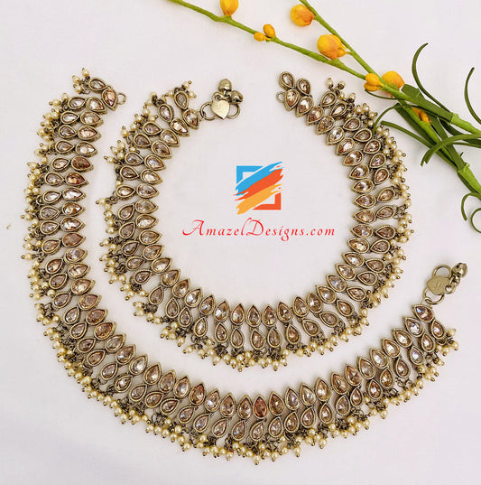 Champagne Polki With Beads Payal