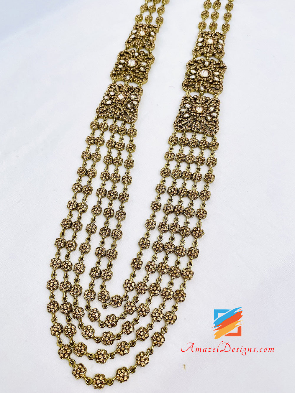 Champagne Rani Haar Necklace Earrings Tikka Set