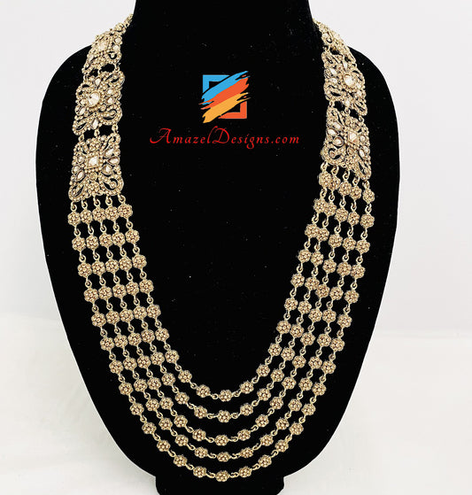 Champagne Rani Haar Necklace Earrings Tikka Set