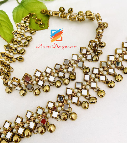 Dull Gold Mirror Ghungroo Jhanjar