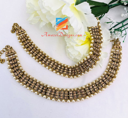 Champagne Stone And Beads Payal