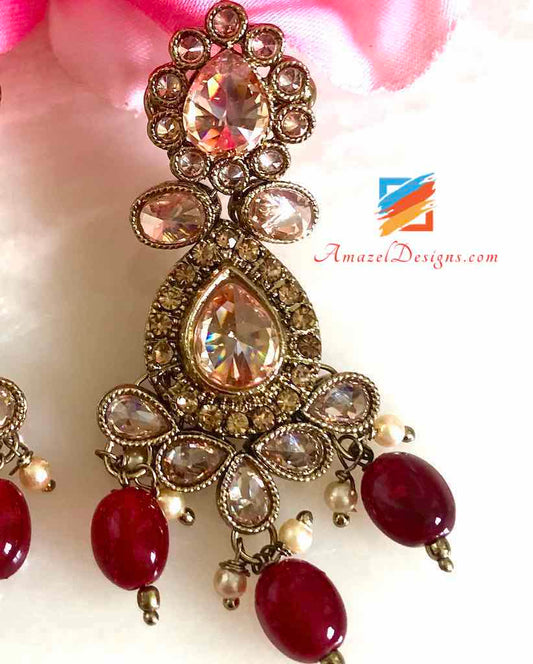 Champagne Earrings Ruby Pearls