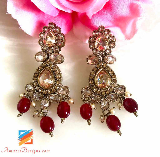 Champagne Earrings Ruby Pearls