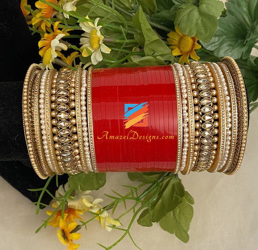 Choora With Beads Bangles And Polki Kadas