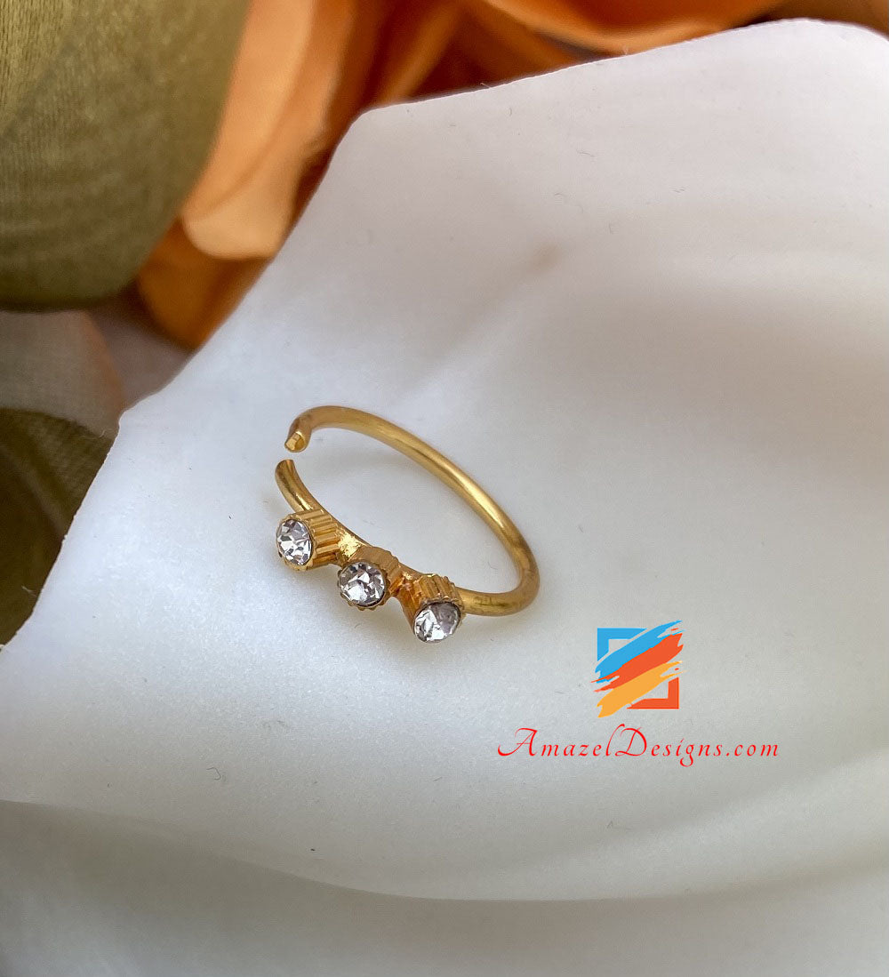 Clip On Golden Nose Ring with Stone